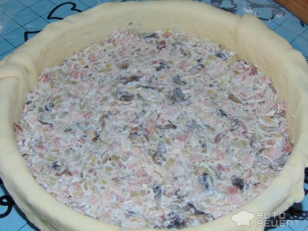 Рецепт: Пирог с сыром и грибами - с творожным сыром,черри и копченой свининой