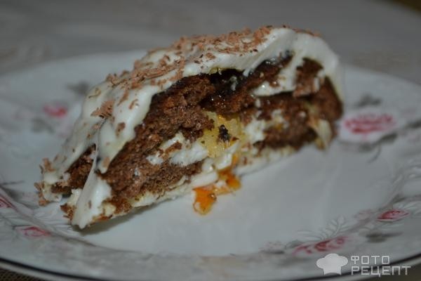Рецепт: Торт бисквитный с творожным суфле - шоколадно-кофейный с лимоном