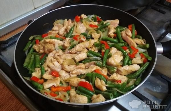 Рецепт: Куриное филе со стручковой фасолью - и другими овощами, вкусно, быстро,